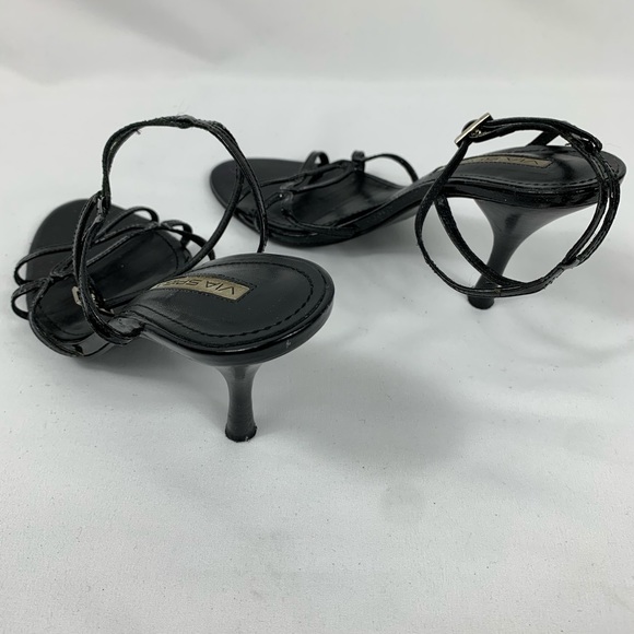 VIA SPIGA Black Strappy Patent Leather Spool Heel - Picture 4 of 7